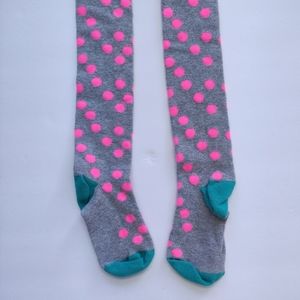 Mini Boden Girls Gray Tights Size 5-6 Neon Pink Dots Teal Border